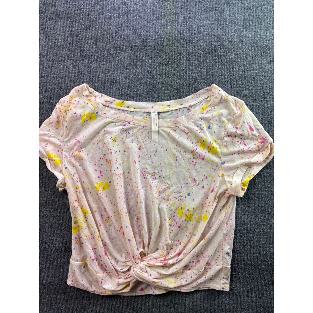 FP Movement T-Shirt Womens Large Pink Paint Splatter Front Knot Cropped Tee